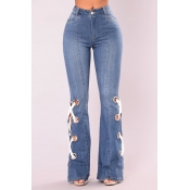 Lovely Work Lace-up Blue Jeans