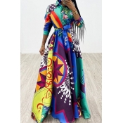 Lovely Trendy Turndown Collar Printed Multicolor F