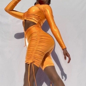 Lovely Sexy Ruffle Design Orange Two-piece Shorts 