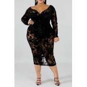 LW BASICS Plus Size Sexy V Neck Hollow-out Black M