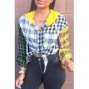 Lovely Casual Hooded Collar Patchwork Yellow Shirt