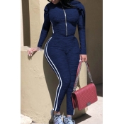 LW Casual Basic Striped Dark Blue Two-piece Pants 