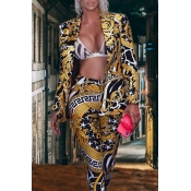 Lovely Casual Turn-back Collar Printed Multicolor 