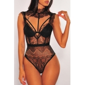 Lovely Sexy Hollow-out Patchwork Black Teddies