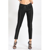 Lovely Casual Patchwork Black Jeans