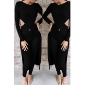 Lovely Casual Asymmetrical Black Two-piece Pants S