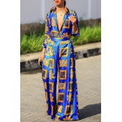 Lovely Trendy Printed Blue Two-piece Pants Set