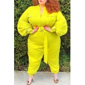 Lovely Casual Basic Yellow Plus Size One-piece Jum