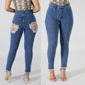 Lovely Trendy Hollow-out Blue Jeans