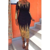 Lovely Trendy Patchwork Skinny Black Mid Calf Dres