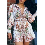 Lovely Casual Deep V Neck Printed Multicolor Knee 