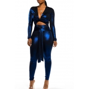 Lovely Sexy Knot Design Skinny Blue Two-piece Pant