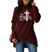 Lovely Casual Hooded Collar Letter Printed Wine Re