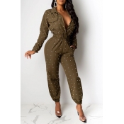 Lovely Work Nail Bead Design Army Green One-piece 