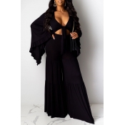 Lovely Casual Loose Black Two-piece Pants Set