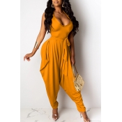 Lovely Casual Loose Yellow One-piece Jumpsuit