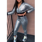 Lovely Party Patchwork Silver Two-piece Pants Set