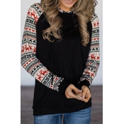 Lovely Christmas Day Hooded Collar Patchwork Black