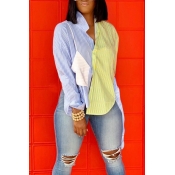 LW Casual Patchwork Striped Blue Blouse