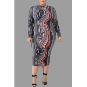 Lovely Casual Printed Grey Knee Length Plus Size D