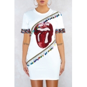 Lovely Casual Lip Sequined White Mini Dress