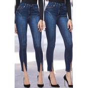 Lovely Leisure Slit Skinny Blue Jeans