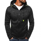 Lovely Casual Hooded Collar Zipper Design Black Ho