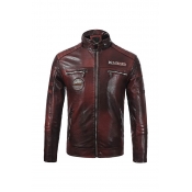 Lovely Casual Zipper Design Purplish Red Coat