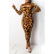 Lovely Party Leopard Printed Yellow Ankle Length D