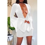 Lovely Party Deep V Neck White Mini Dress
