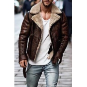 Lovely Casual Turndown Collar Brown Leather