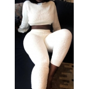 Lovely Trendy Basic White Two-piece Pants Set