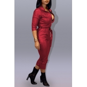 Lovely Trendy Zipper Design Wine Red One-piece Jum