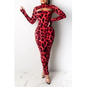 Lovely Party Leopard Printed Red Ankle Length Dres