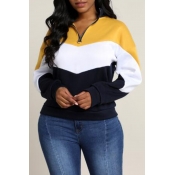 Lovely Casual Patchwork Yellow Sweatshirt Hoodie