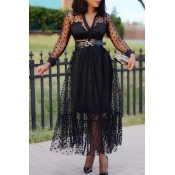 Lovely Sweet See-through Black Ankle Length Dress(