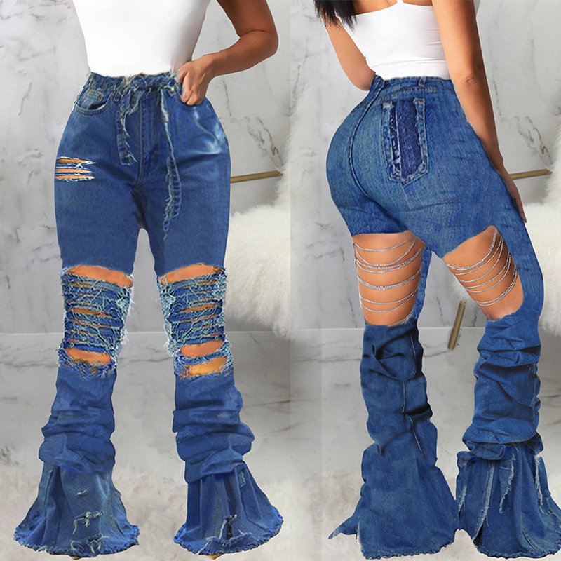 Cheap Jeans Lovely Trendy Broken Holes Deep Blue Jeans