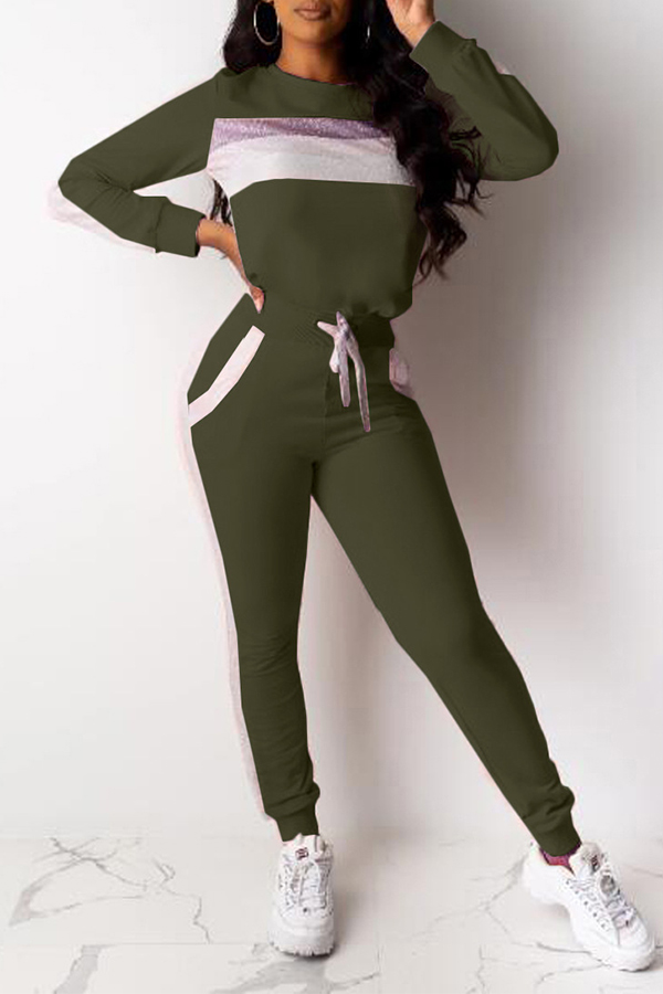 

Lovely Casual Patchwork Army Green Two-piece Pants Set