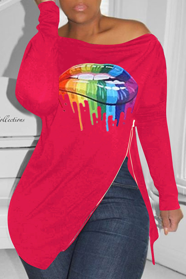 

Lovely Casual Lip Printed Red T-shirt