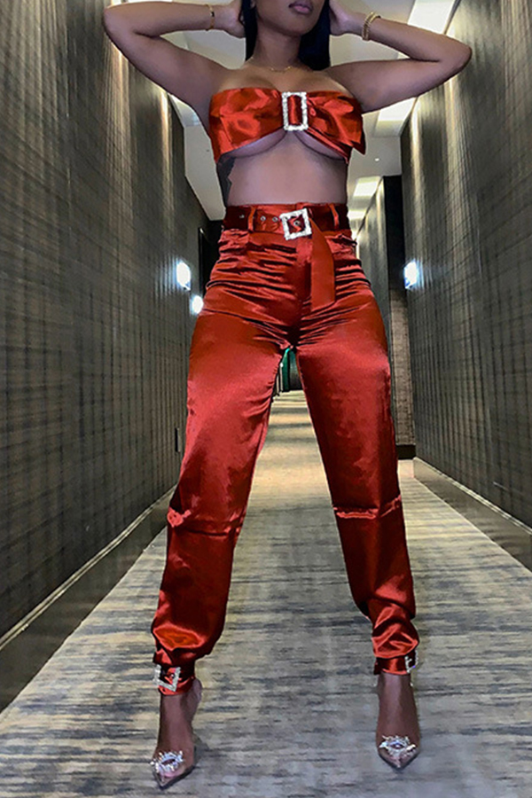 

Lovely Sexy Bow-Tie Red Two-piece Pants Set