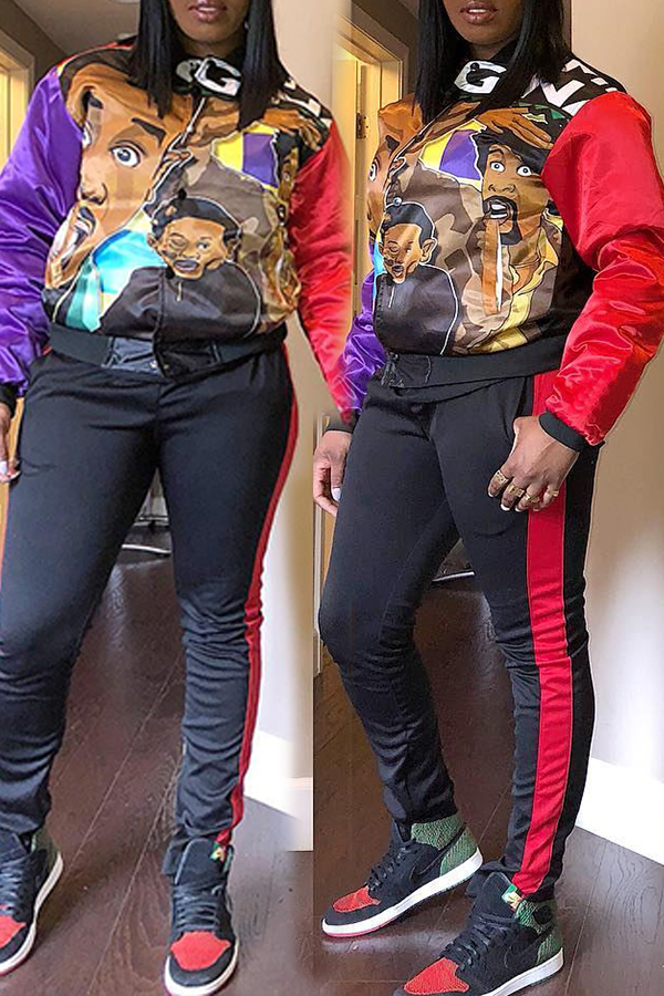 

Lovely Street Printed Black Two-piece Pants Set