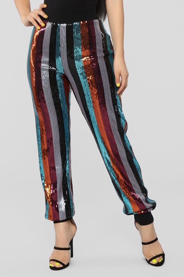 

Lovely Casual Sequined Striped Multicolor Pants, Multi