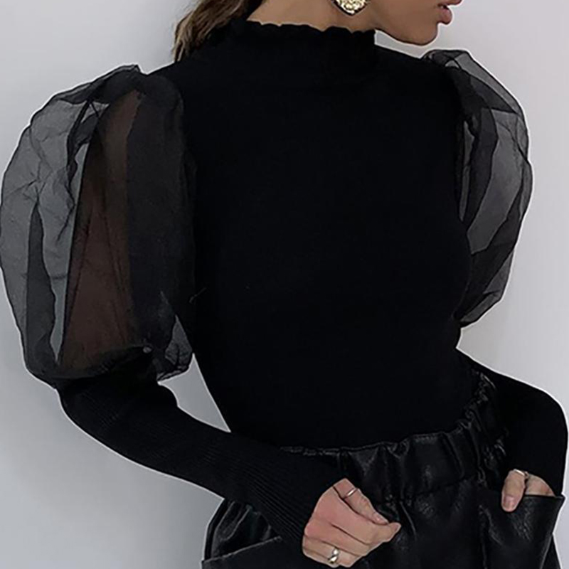 

Lovely Trendy Patchwork Black Blouse