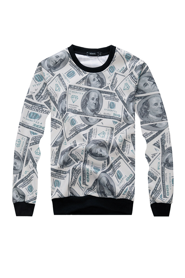 Lovely Casual Dollar Bill Printed Beige Hoodie
