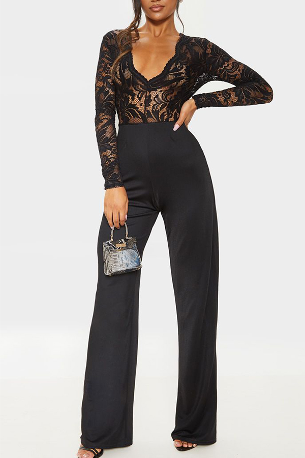 

Lovely Casual Patchwork Black One-piece Jumpsuit