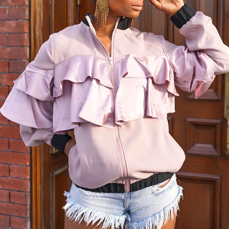 

Lovely Casual Flounce Design Light Pink Coat