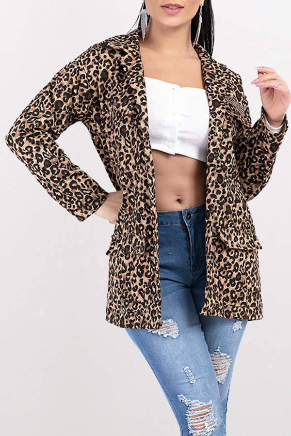 Cheap Coat&Jacket Lovely Casual Leopard Printed Coat