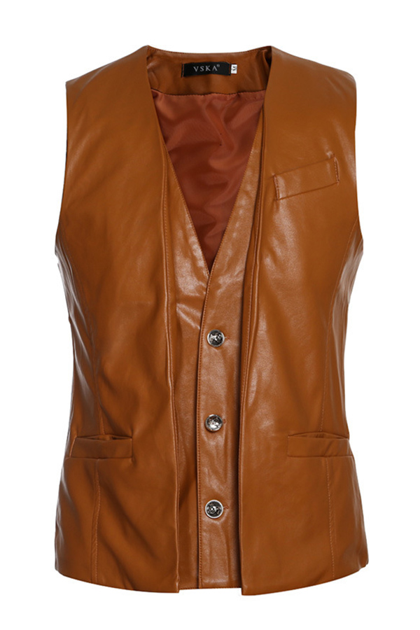 

Lovely Casual Sleeveless Brown Leather