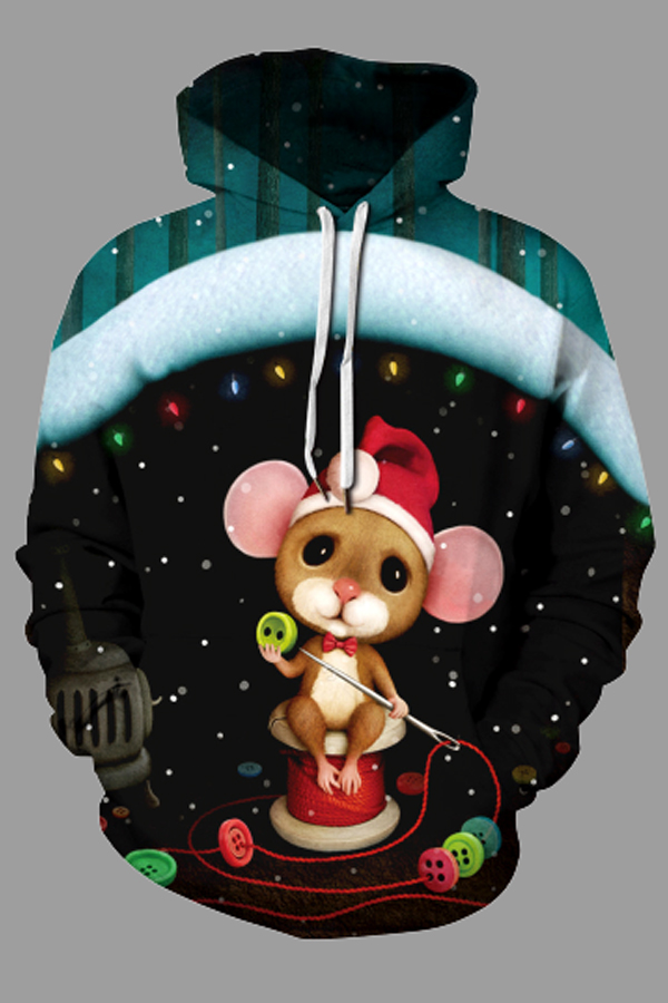 

Lovely Christmas Day Printed Black Plus Size Hoodie