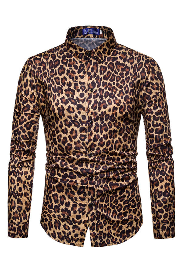 

Lovely Men Casual Leopard Printed Yellow Shirt